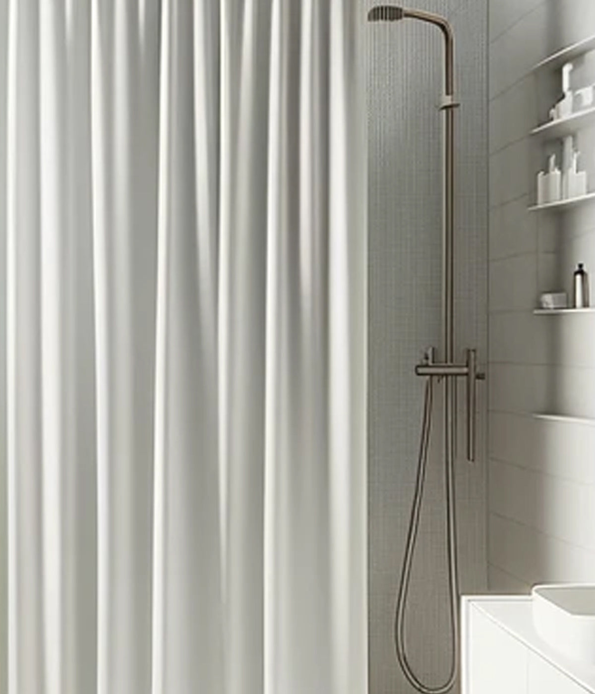 hvidt badeforhæng i polyester